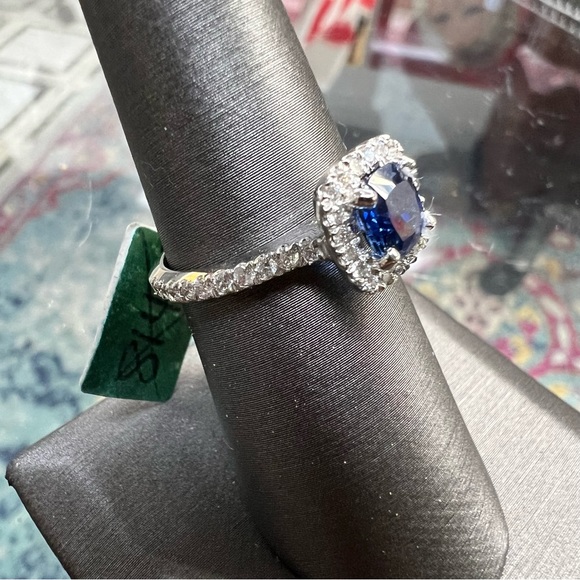 14k White Gold Diamond & Sapphire Ring - Picture 3 of 10